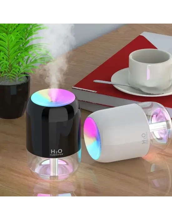 H2O Model Şeffaf Hazneli Hava Nemlendirici-Ultrasonik Soğuk Buhar Makinesi, LED Işıklı Masaüstü Oda Nemlendirici [Buffer]