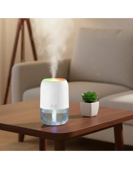 H2O Model Şeffaf Hazneli Hava Nemlendirici-Ultrasonik Soğuk Buhar Makinesi, LED Işıklı Masaüstü Oda Nemlendirici [Buffer]