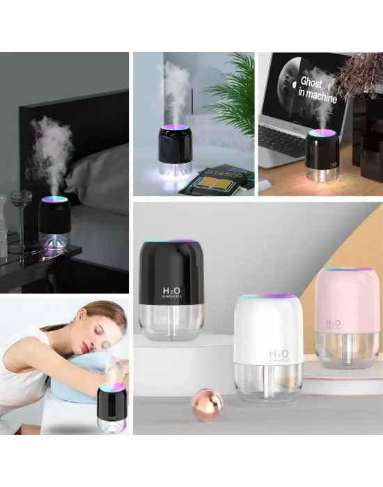 H2O Model Şeffaf Hazneli Hava Nemlendirici-Ultrasonik Soğuk Buhar Makinesi, LED Işıklı Masaüstü Oda Nemlendirici [Buffer]