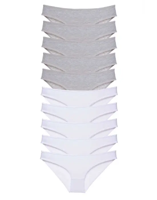 Omarı Ultra Konforlu 10 Adet Kadın Slip Külot Seti Gri Beyaz