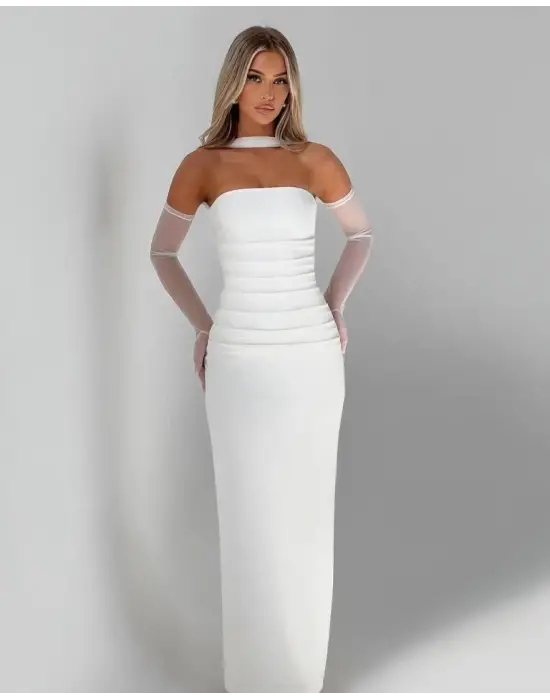 Omarı Yumuşak Dokulu Damla Yaka Elbise