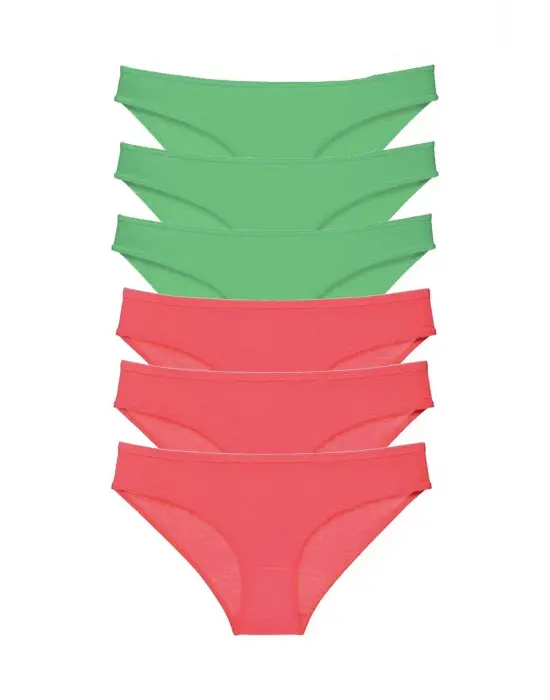 Omarı 6 Adet Likralı Kadın Slip Külot Seti - Yeşil & Fuşya Renkler