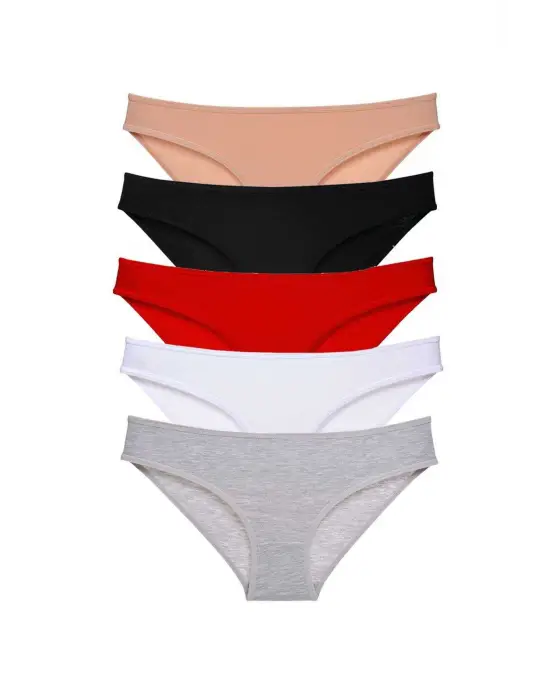 Omarı Çok Renkli Likralı Kadın Slip Külot Seti