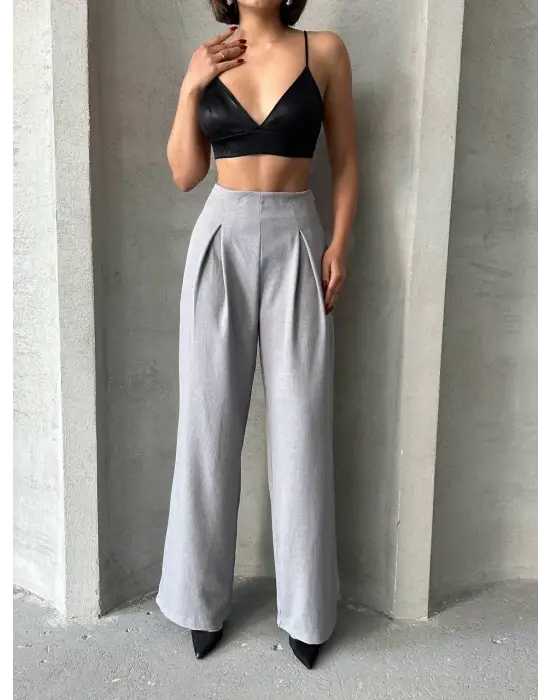 Omarı Rahat ve Şık Pileli Keten Pantolon