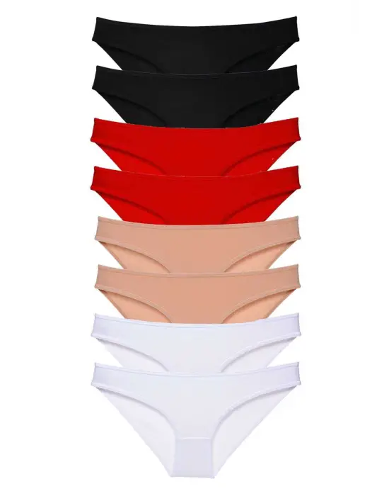 Omarı Yumuşak Ve Rahat Likralı Kadın Slip Külot Seti - Siyah, Kırmızı, Ten, Beyaz