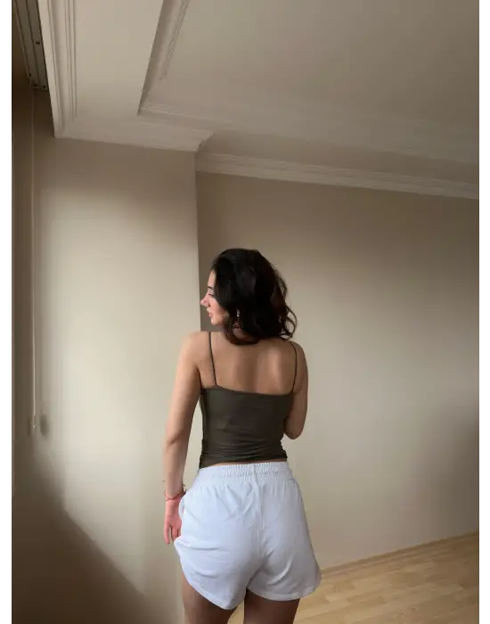 Omarı Yaz İçin Haki Renkli İp Askılı Bluz