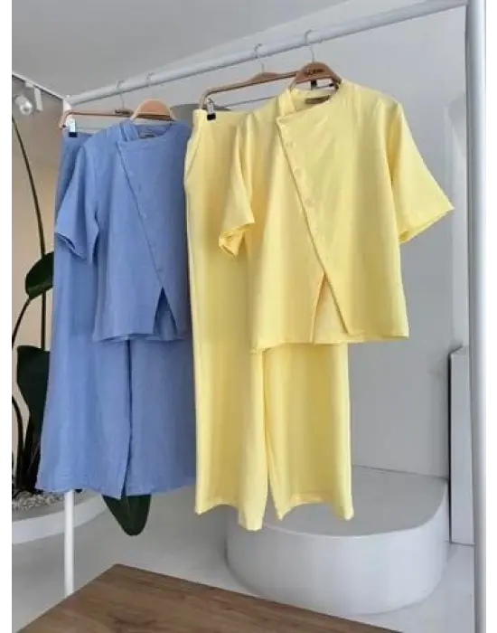 Omarı Şık Hakim Yaka Plazzo Pantolon Takımı