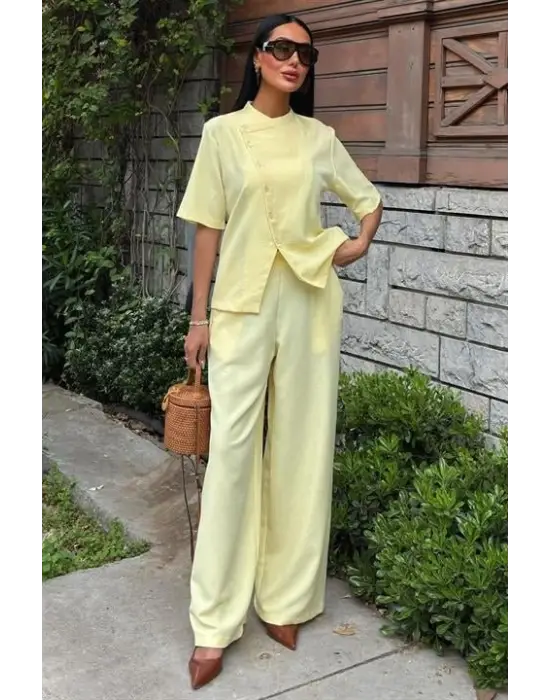 Omarı Şık Hakim Yaka Plazzo Pantolon Takımı