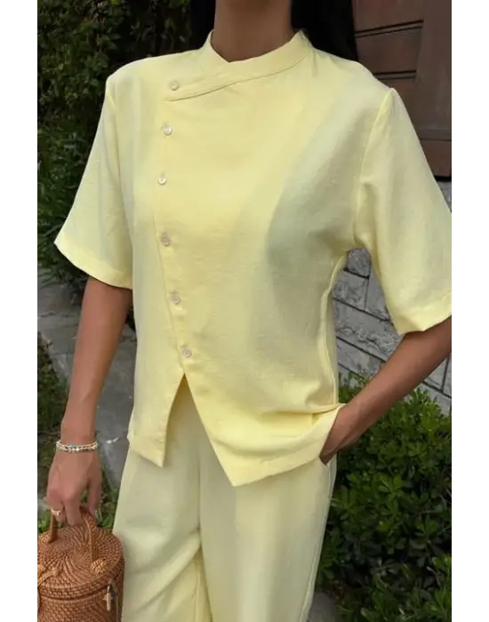 Omarı Şık Hakim Yaka Plazzo Pantolon Takımı