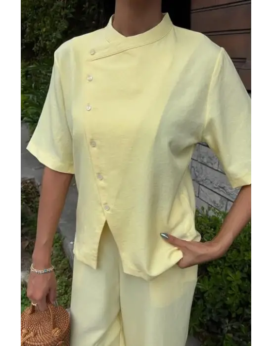 Omarı Şık Hakim Yaka Plazzo Pantolon Takımı