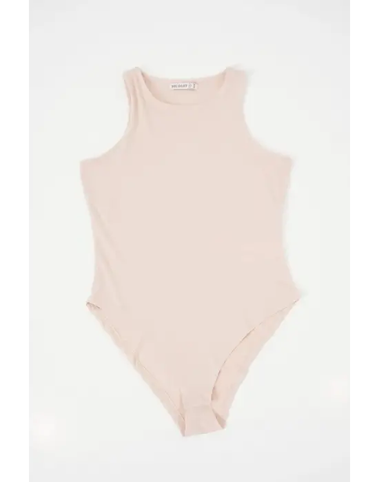 Halter Yaka Çıtçıtlı Body 972 - Bej
