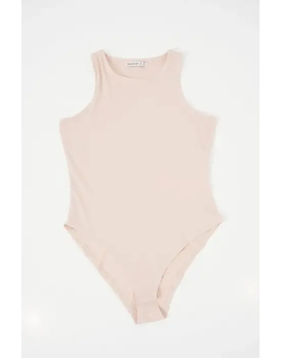 Halter Yaka Çıtçıtlı Body 972 - Bej