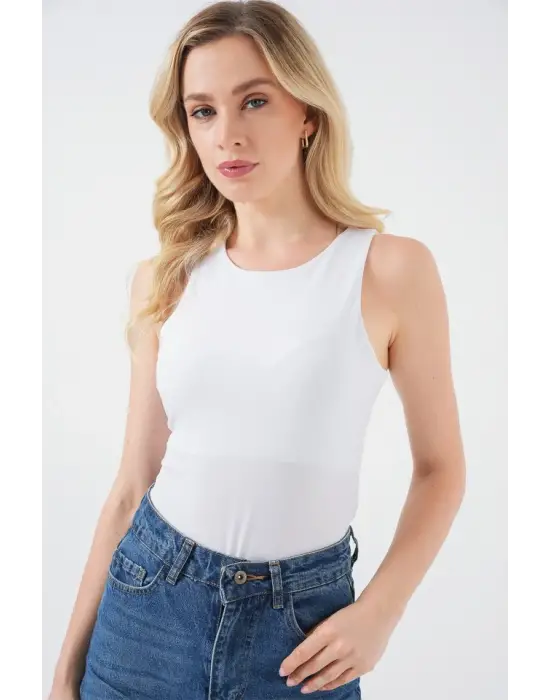 Halter Yaka Çıtçıtlı Body 972 - Beyaz