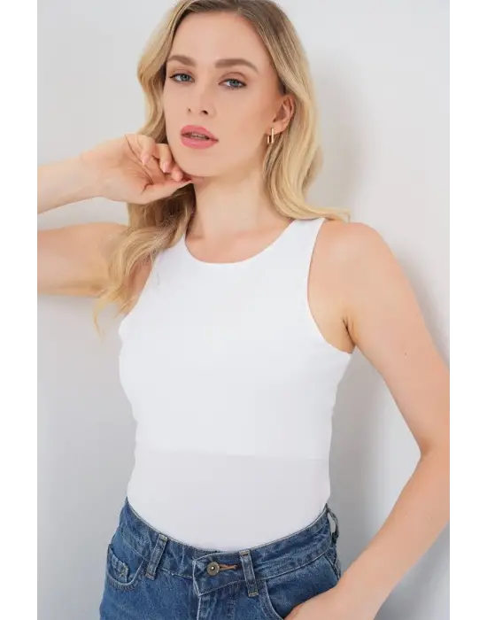 Halter Yaka Çıtçıtlı Body 972 - Beyaz
