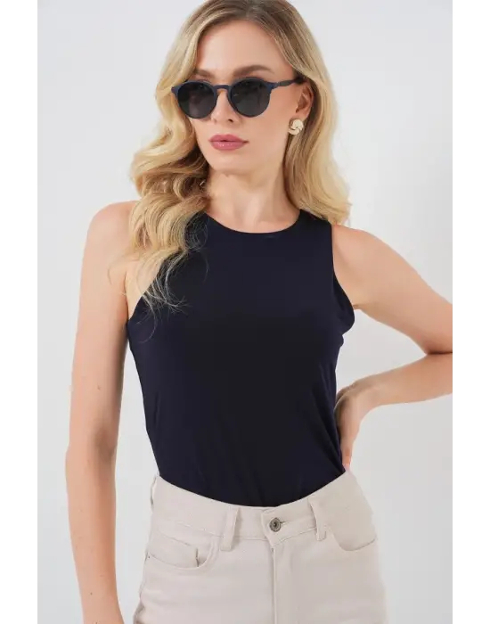 Halter Yaka Çıtçıtlı Body 972 - Lacivert