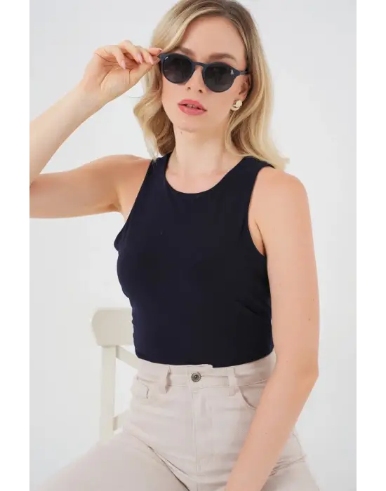 Halter Yaka Çıtçıtlı Body 972 - Lacivert