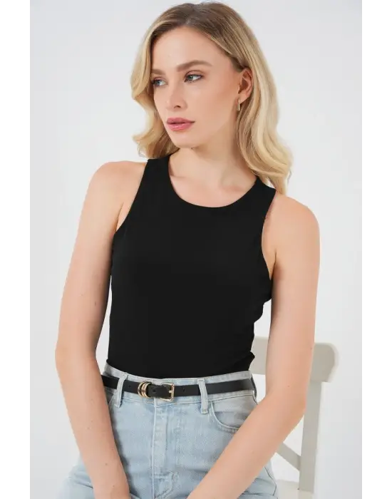 Halter Yaka Çıtçıtlı Body 972 - Siyah