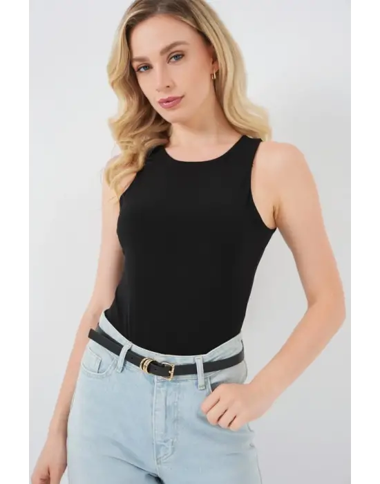 Halter Yaka Çıtçıtlı Body 972 - Siyah