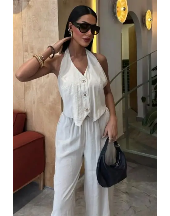 Halter Yaka Yelekli Modal Takım 10144