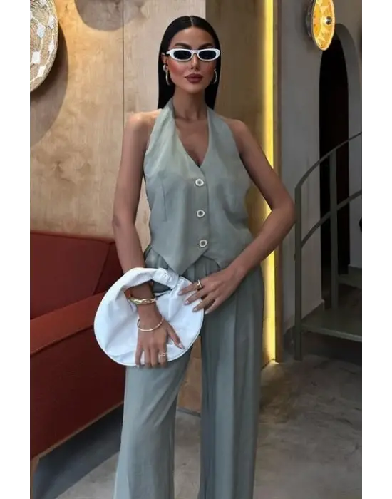 Halter Yaka Yelekli Modal Takım 10144