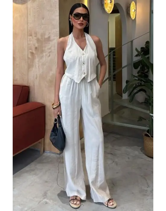 Halter Yaka Yelekli Modal Takım 10144