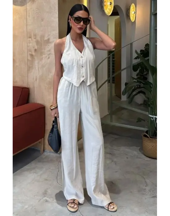 Halter Yaka Yelekli Modal Takım 10144