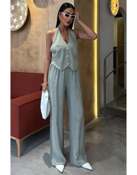 Halter Yaka Yelekli Modal Takım 10144