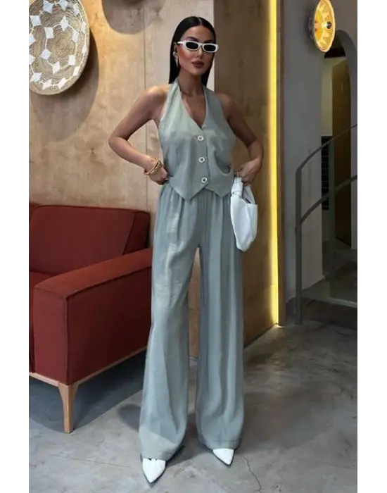 Halter Yaka Yelekli Modal Takım 10144