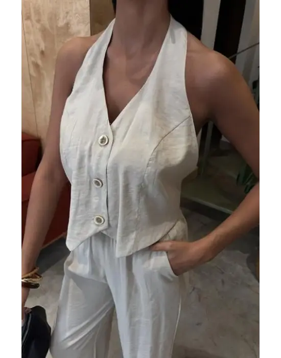 Halter Yaka Yelekli Modal Takım 10144