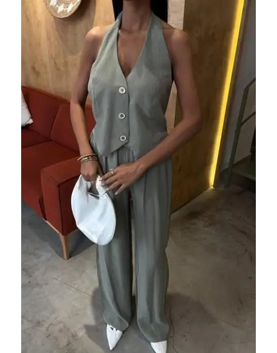 Halter Yaka Yelekli Modal Takım 10144
