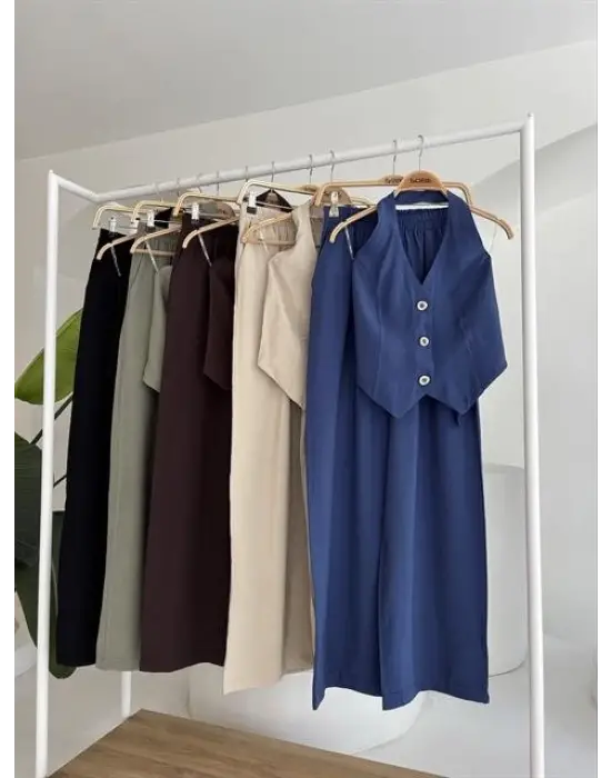 Halter Yaka Yelekli Modal Takım 10144