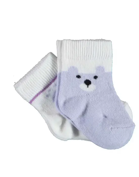 Omarı Mutlu Ayı Tasarımı 2li Lila Çorap Seti
