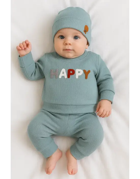 Happy Nakışlı 2li Pamuklu Erkek Bebek Takım