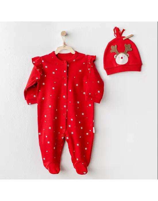 Omarı Kadife Bebek Tulum Takımı Kırmızı Rengiyle Şık ve Rahat