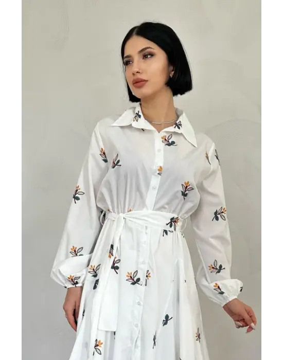 Omarı Hardal Renkli Şık Brode Elbise