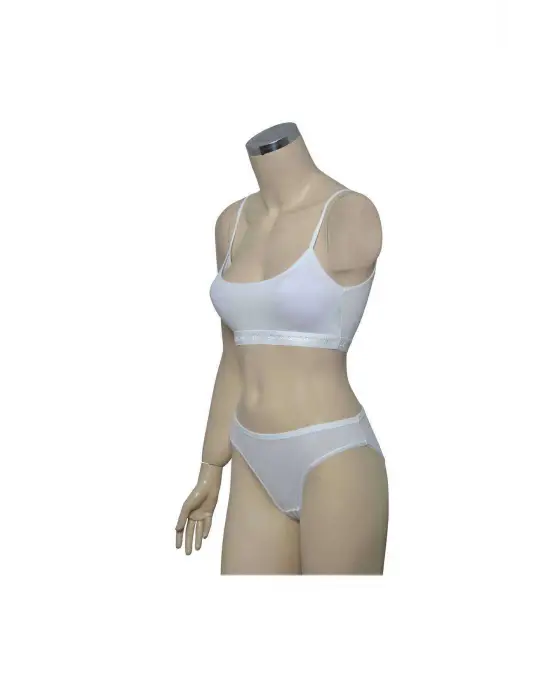 Omarı Beyaz Pedli İp Askılı Büstiyer Külot Takım