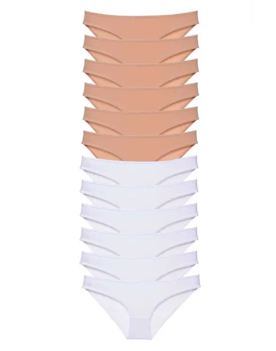 Omarı Yumuşak Likralı Kadın Slip Külot Tanımı Beyaz Set