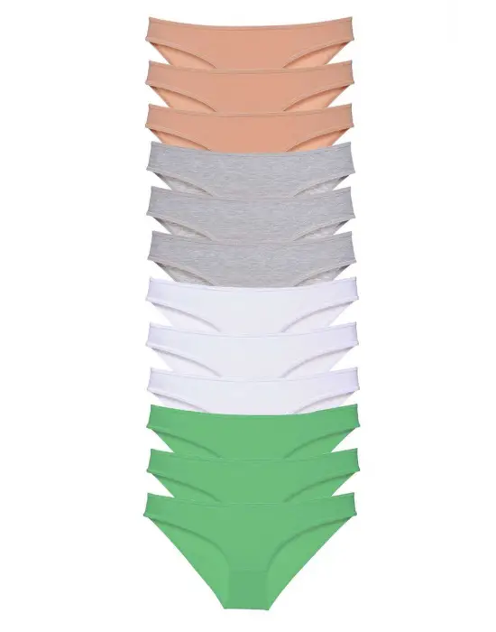 Omarı Eko Set Likralı Kadın Slip Külot Ten Gri Beyaz Yeşil