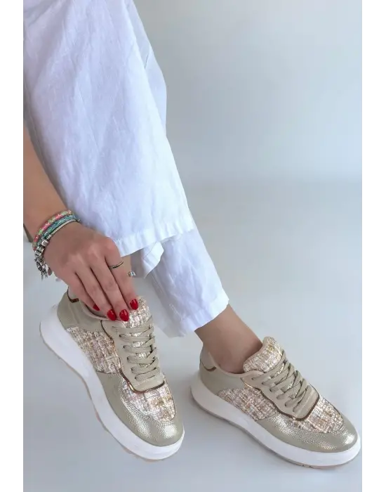 Hawer Bej Cilt Bağcıklı Spor Ayakkabı