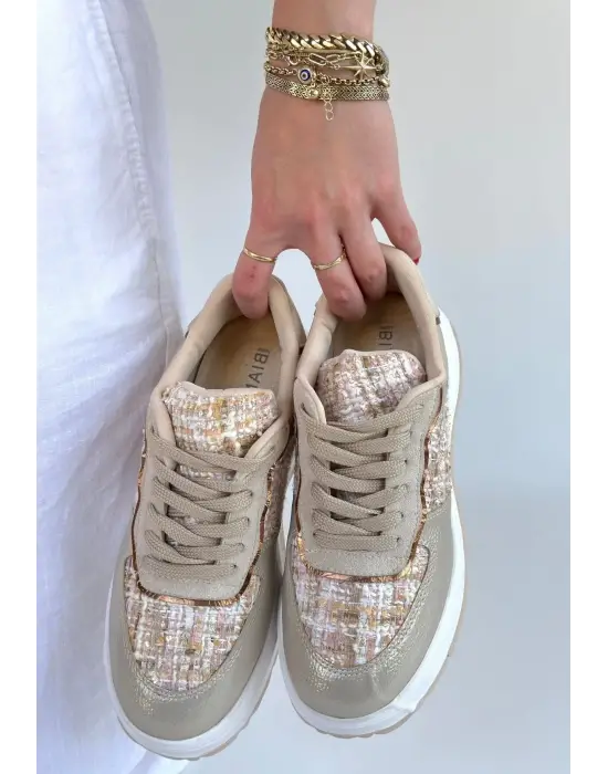 Hawer Bej Cilt Bağcıklı Spor Ayakkabı