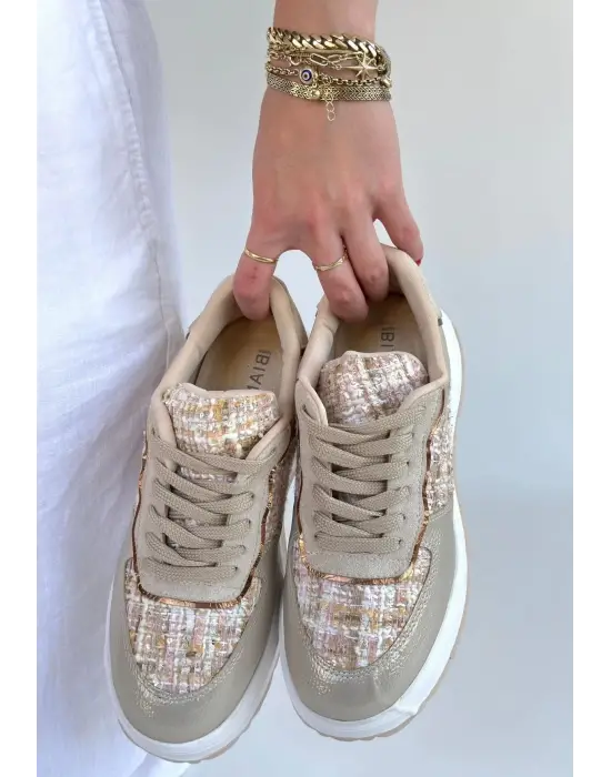 Hawer Bej Cilt Bağcıklı Spor Ayakkabı