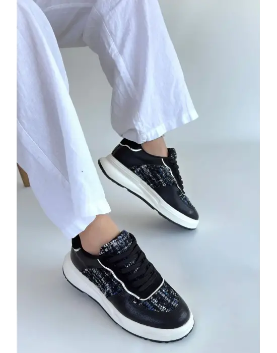 Hawer Siyah Cilt Bağcıklı Spor Ayakkabı