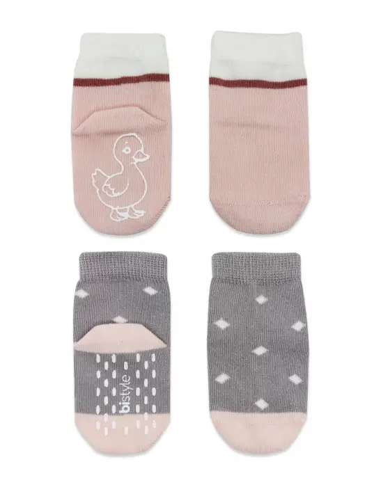 Omarı Eğlenceli Desenli Kaymaz Kız Çorap Seti