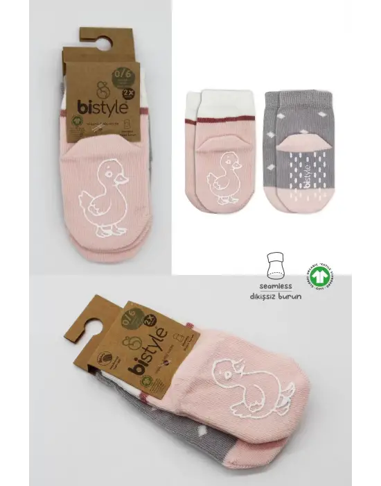 Omarı Eğlenceli Desenli Kaymaz Kız Çorap Seti