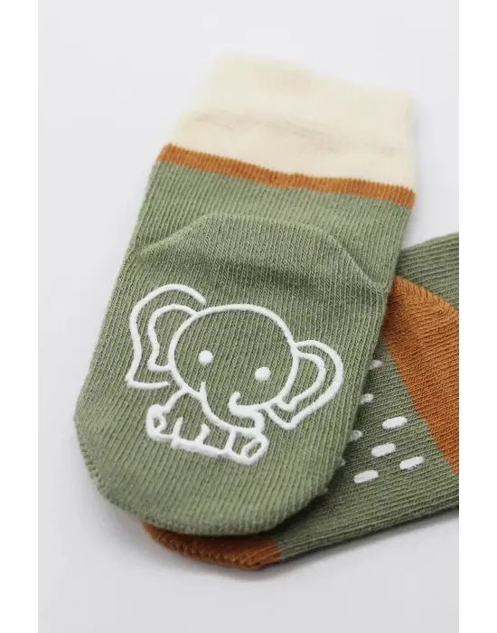 Omarı Sevimli Hayvan Desenli Kaymaz Çocuk Çorapları Seti