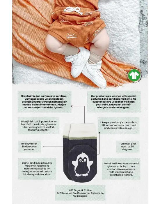 Omarı Eğlenceli Hayvan Desenli Kaymaz Erkek Soket Çorap Seti