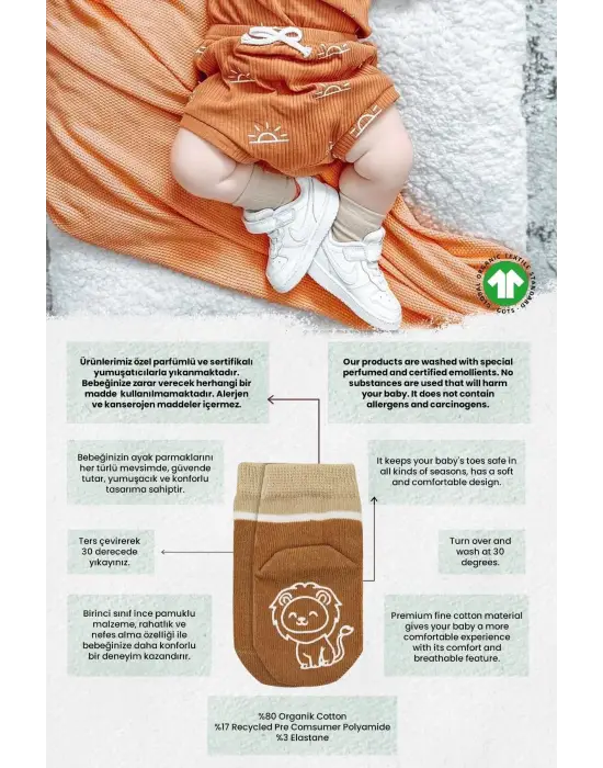 Omarı Hayvan Figürlü Kaymaz Erkek Soket Çorap 2li Set