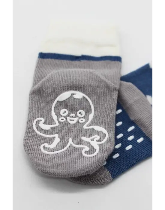 Omarı Hayvan Desenli Kaymaz Erkek Çorap Seti - İndigo