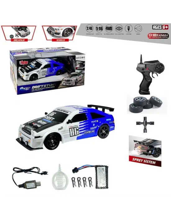 Omarı Işıklı ve Buharlı 4x4 Drift Araba 1:16 Özellikli