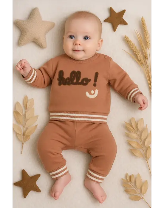 Hello Nakışlı % 100 Pamuk 2li Erkek Bebek Takım